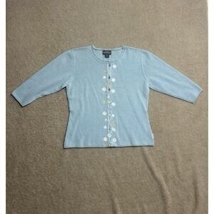 Woolrich Raime Cotton Cardigan With Floral Embroidery‎ Appliqué Size L Seafoam